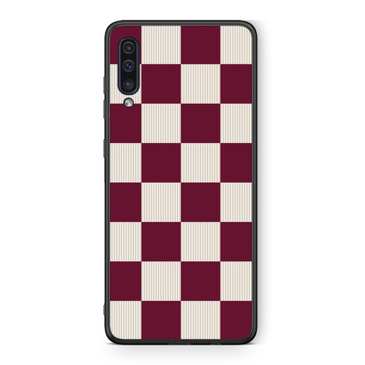 Θήκη Samsung Galaxy A50 / A30s Burgundy and Cream Striped Checks από τη Smartfits με σχέδιο στο πίσω μέρος και μαύρο περίβλημα | Samsung Galaxy A50 / A30s Burgundy and Cream Striped Checks case with colorful back and black bezels