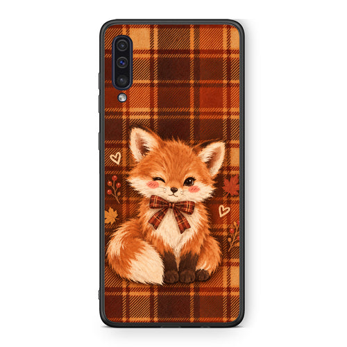 Θήκη Samsung Galaxy A50 / A30s Fox on Autumn Tartan από τη Smartfits με σχέδιο στο πίσω μέρος και μαύρο περίβλημα | Samsung Galaxy A50 / A30s Fox on Autumn Tartan case with colorful back and black bezels