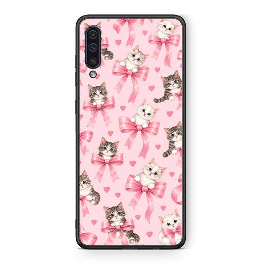 Θήκη Samsung Galaxy A50 / A30s Kittens and Pink Bows on Pink από τη Smartfits με σχέδιο στο πίσω μέρος και μαύρο περίβλημα | Samsung Galaxy A50 / A30s Kittens and Pink Bows on Pink case with colorful back and black bezels