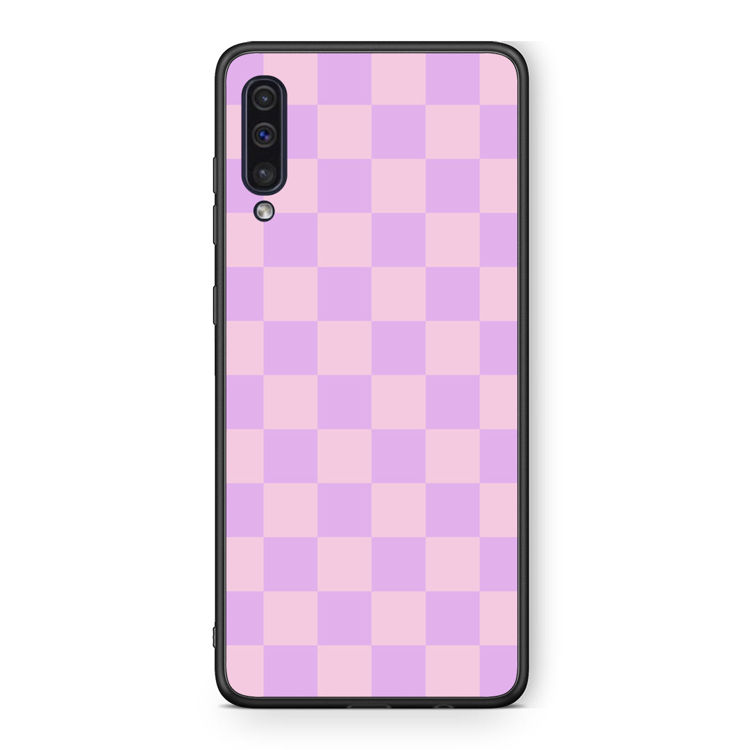Θήκη Samsung Galaxy A50 / A30s Lavender and Pink Checkerboard από τη Smartfits με σχέδιο στο πίσω μέρος και μαύρο περίβλημα | Samsung Galaxy A50 / A30s Lavender and Pink Checkerboard case with colorful back and black bezels