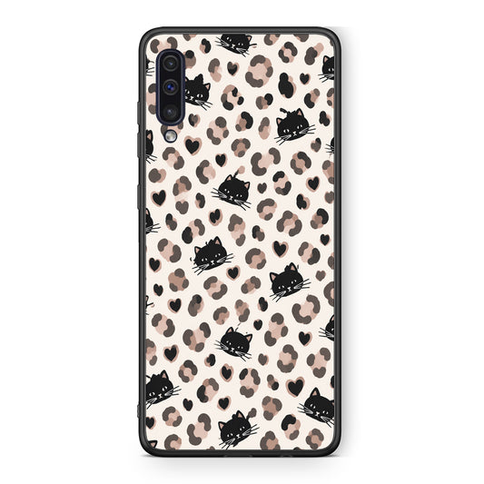 Θήκη Samsung Galaxy A50 / A30s Leopard Spots and Black Cats on Cream από τη Smartfits με σχέδιο στο πίσω μέρος και μαύρο περίβλημα | Samsung Galaxy A50 / A30s Leopard Spots and Black Cats on Cream case with colorful back and black bezels