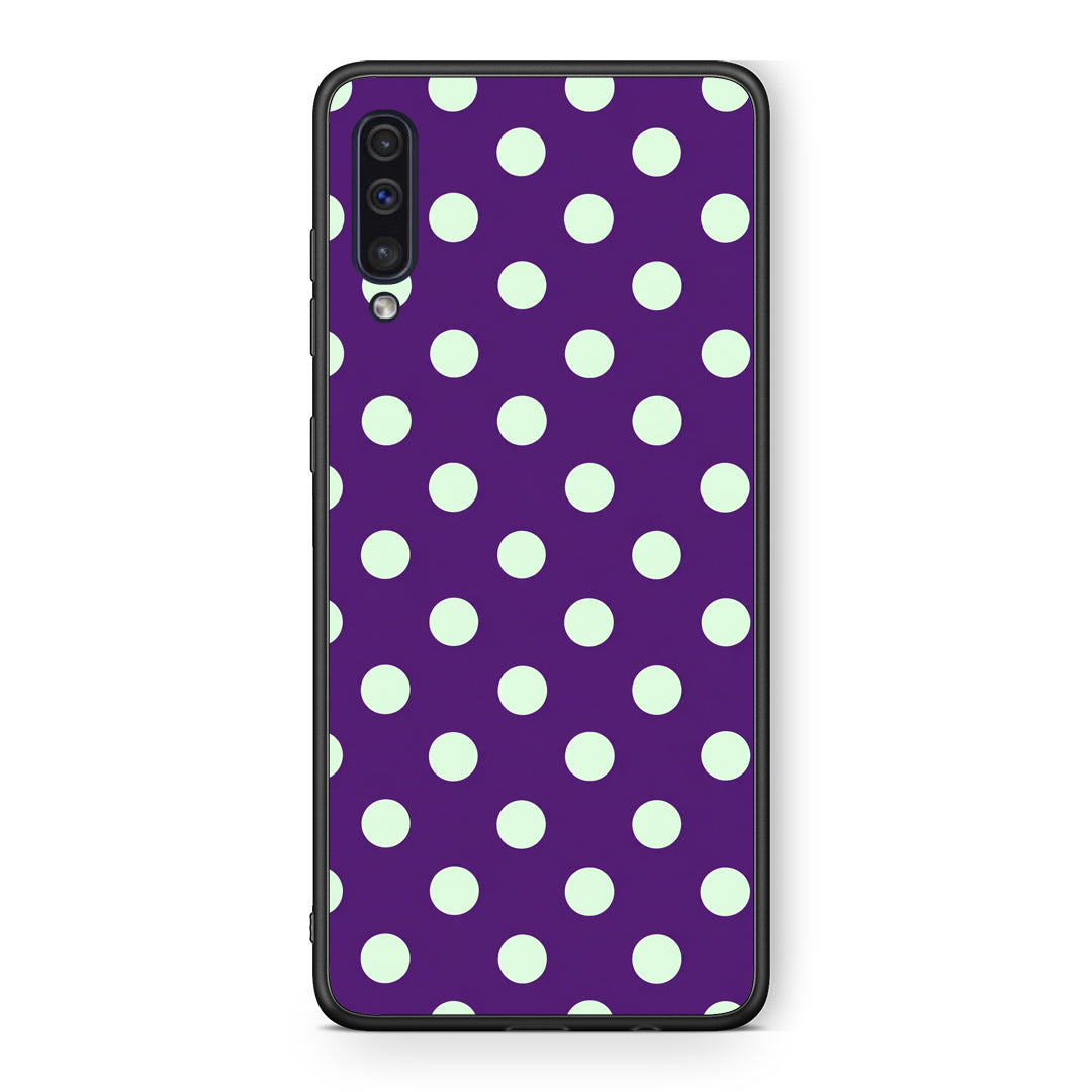 Θήκη Samsung Galaxy A50 / A30s Mint Polka Dots on Purple από τη Smartfits με σχέδιο στο πίσω μέρος και μαύρο περίβλημα | Samsung Galaxy A50 / A30s Mint Polka Dots on Purple case with colorful back and black bezels