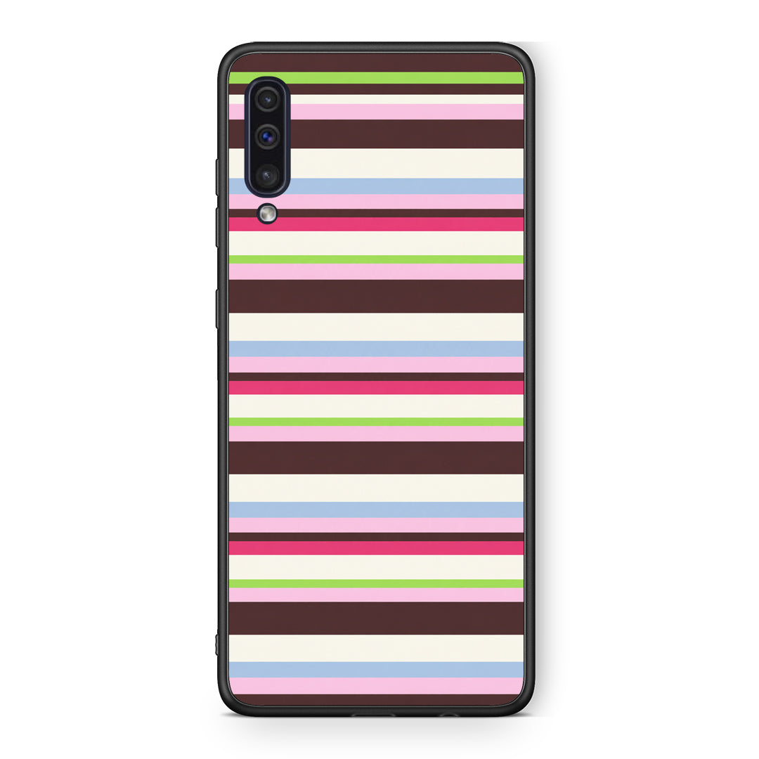 Θήκη Samsung Galaxy A50 / A30s Multicolour Horizontal Stripes από τη Smartfits με σχέδιο στο πίσω μέρος και μαύρο περίβλημα | Samsung Galaxy A50 / A30s Multicolour Horizontal Stripes case with colorful back and black bezels