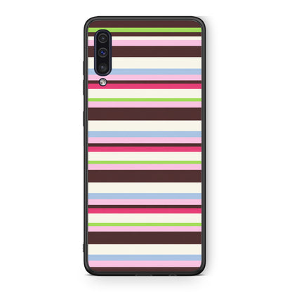 Θήκη Samsung Galaxy A50 / A30s Multicolour Horizontal Stripes από τη Smartfits με σχέδιο στο πίσω μέρος και μαύρο περίβλημα | Samsung Galaxy A50 / A30s Multicolour Horizontal Stripes case with colorful back and black bezels