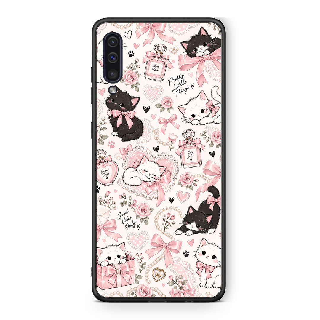 Θήκη Samsung Galaxy A50 / A30s Pink Bows and Kittens Collage από τη Smartfits με σχέδιο στο πίσω μέρος και μαύρο περίβλημα | Samsung Galaxy A50 / A30s Pink Bows and Kittens Collage case with colorful back and black bezels