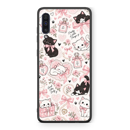 Θήκη Samsung Galaxy A50 / A30s Pink Bows and Kittens Collage από τη Smartfits με σχέδιο στο πίσω μέρος και μαύρο περίβλημα | Samsung Galaxy A50 / A30s Pink Bows and Kittens Collage case with colorful back and black bezels