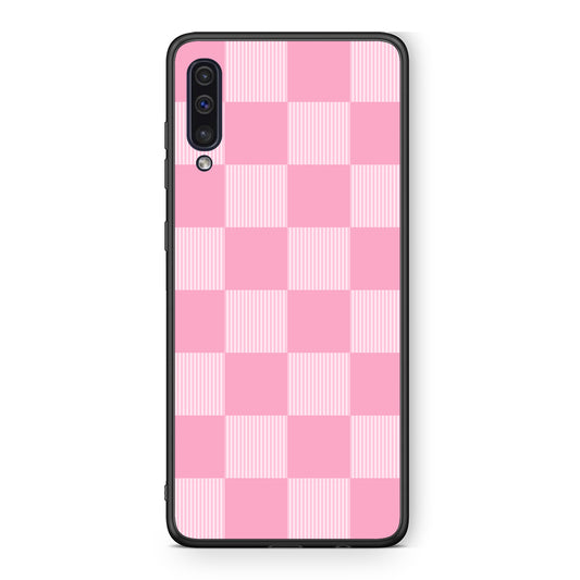 Θήκη Samsung Galaxy A50 / A30s Pink and White Striped Checks από τη Smartfits με σχέδιο στο πίσω μέρος και μαύρο περίβλημα | Samsung Galaxy A50 / A30s Pink and White Striped Checks case with colorful back and black bezels