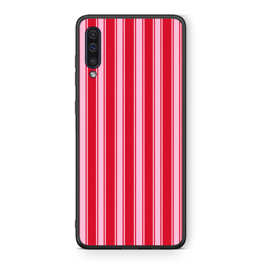 Θήκη Samsung Galaxy A50 / A30s Red and Pink Vertical Pinstripes από τη Smartfits με σχέδιο στο πίσω μέρος και μαύρο περίβλημα | Samsung Galaxy A50 / A30s Red and Pink Vertical Pinstripes case with colorful back and black bezels
