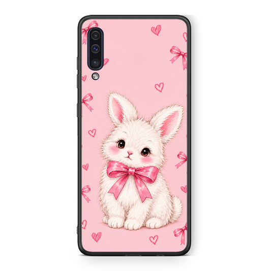 Θήκη Samsung Galaxy A50 / A30s White Bunny and Pink Bows από τη Smartfits με σχέδιο στο πίσω μέρος και μαύρο περίβλημα | Samsung Galaxy A50 / A30s White Bunny and Pink Bows case with colorful back and black bezels