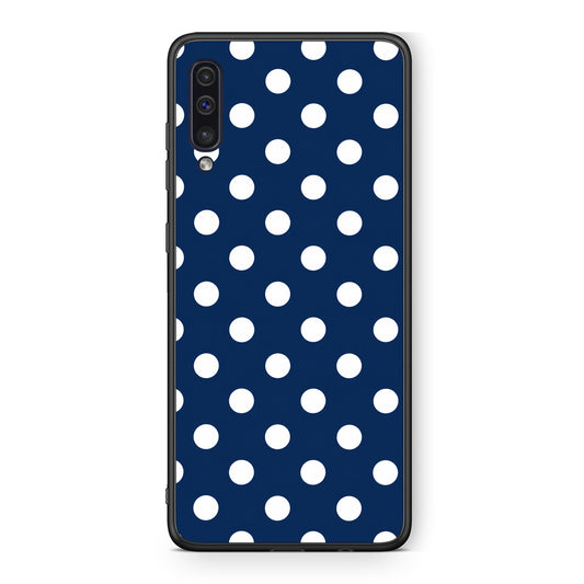 Θήκη Samsung Galaxy A50 / A30s White Large Polka Dots on Navy από τη Smartfits με σχέδιο στο πίσω μέρος και μαύρο περίβλημα | Samsung Galaxy A50 / A30s White Large Polka Dots on Navy case with colorful back and black bezels