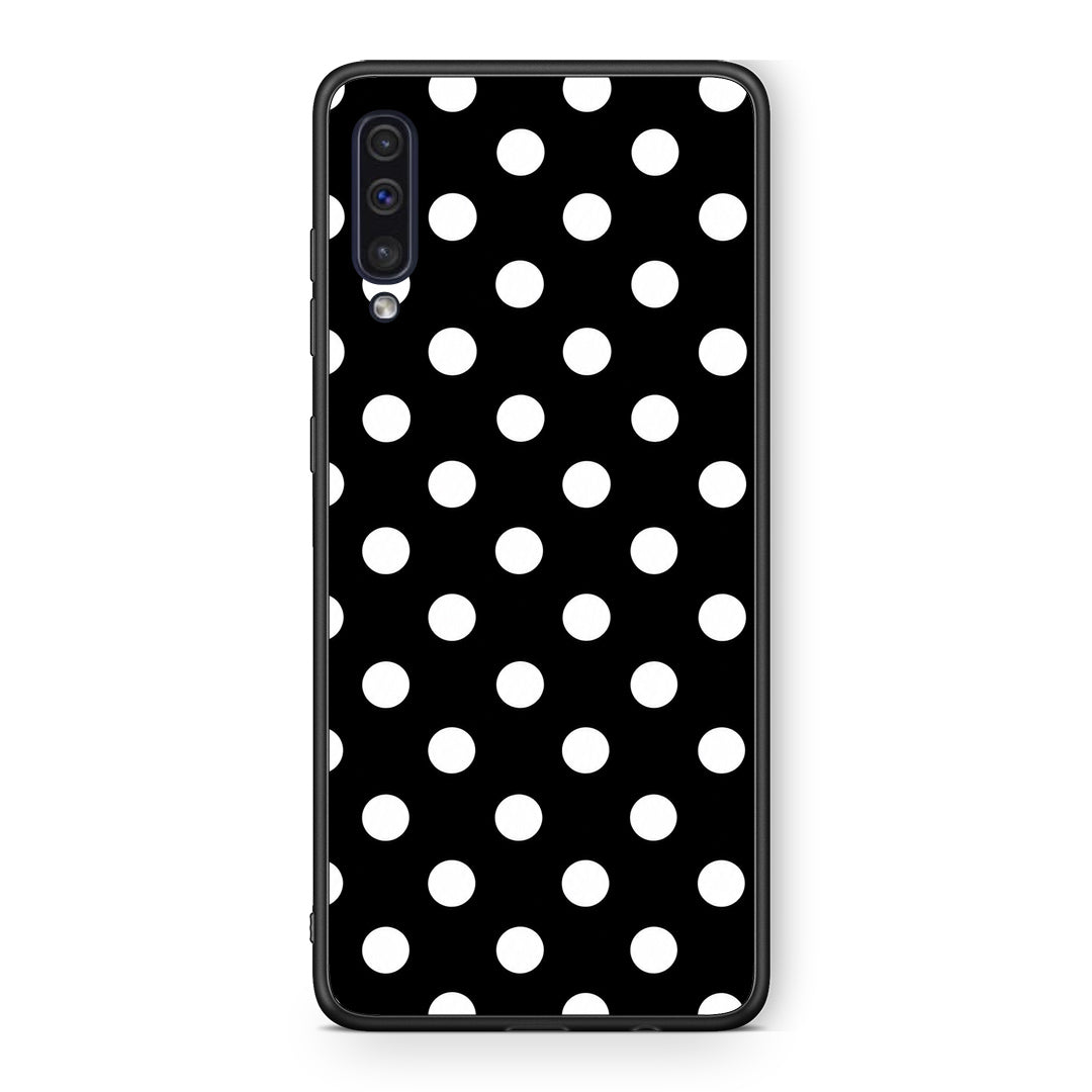 Θήκη Samsung Galaxy A50 / A30s White Polka Dots on Black από τη Smartfits με σχέδιο στο πίσω μέρος και μαύρο περίβλημα | Samsung Galaxy A50 / A30s White Polka Dots on Black case with colorful back and black bezels