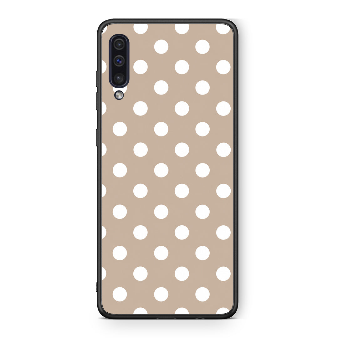 Θήκη Samsung Galaxy A50 / A30s White Polka Dots on Taupe από τη Smartfits με σχέδιο στο πίσω μέρος και μαύρο περίβλημα | Samsung Galaxy A50 / A30s White Polka Dots on Taupe case with colorful back and black bezels