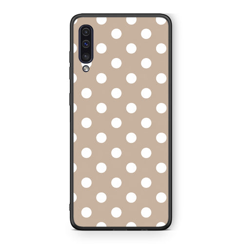 Θήκη Samsung Galaxy A50 / A30s White Polka Dots on Taupe από τη Smartfits με σχέδιο στο πίσω μέρος και μαύρο περίβλημα | Samsung Galaxy A50 / A30s White Polka Dots on Taupe case with colorful back and black bezels