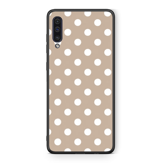 Θήκη Samsung Galaxy A50 / A30s White Polka Dots on Taupe από τη Smartfits με σχέδιο στο πίσω μέρος και μαύρο περίβλημα | Samsung Galaxy A50 / A30s White Polka Dots on Taupe case with colorful back and black bezels