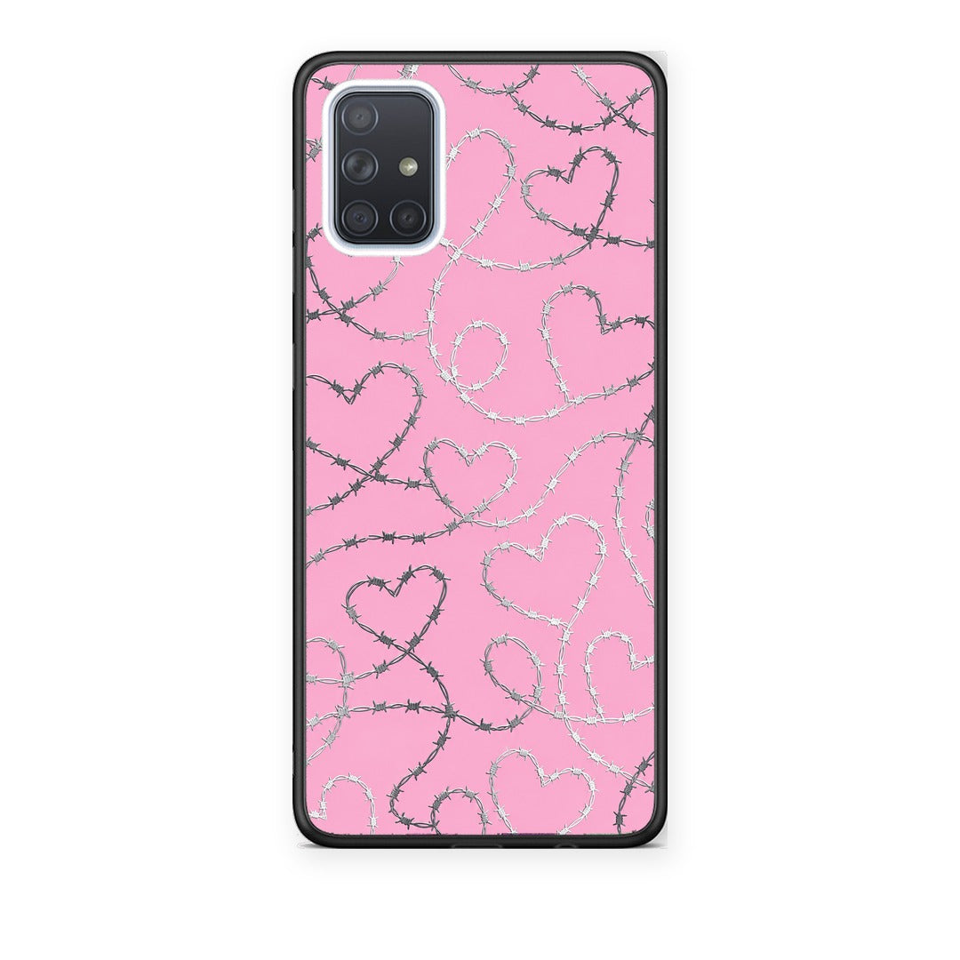 Θήκη Samsung Galaxy A51 Barbed Wire Hearts on Pink από τη Smartfits με σχέδιο στο πίσω μέρος και μαύρο περίβλημα | Samsung Galaxy A51 Barbed Wire Hearts on Pink case with colorful back and black bezels