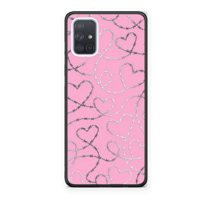 Θήκη Samsung Galaxy A51 Barbed Wire Hearts on Pink από τη Smartfits με σχέδιο στο πίσω μέρος και μαύρο περίβλημα | Samsung Galaxy A51 Barbed Wire Hearts on Pink case with colorful back and black bezels