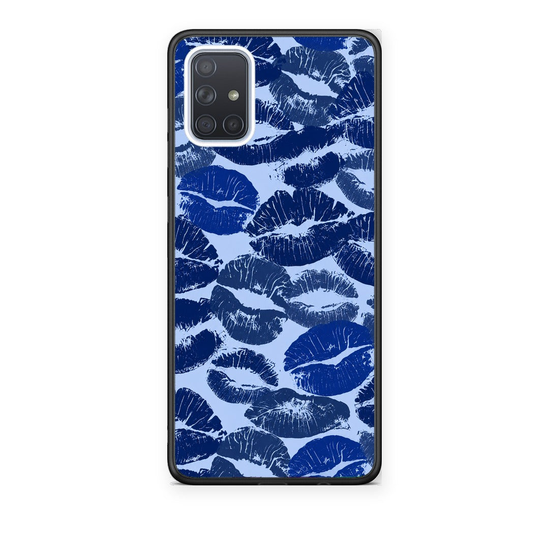 Θήκη Samsung Galaxy A51 Blue Lipstick Kisses από τη Smartfits με σχέδιο στο πίσω μέρος και μαύρο περίβλημα | Samsung Galaxy A51 Blue Lipstick Kisses case with colorful back and black bezels