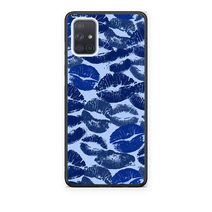 Θήκη Samsung Galaxy A51 Blue Lipstick Kisses από τη Smartfits με σχέδιο στο πίσω μέρος και μαύρο περίβλημα | Samsung Galaxy A51 Blue Lipstick Kisses case with colorful back and black bezels