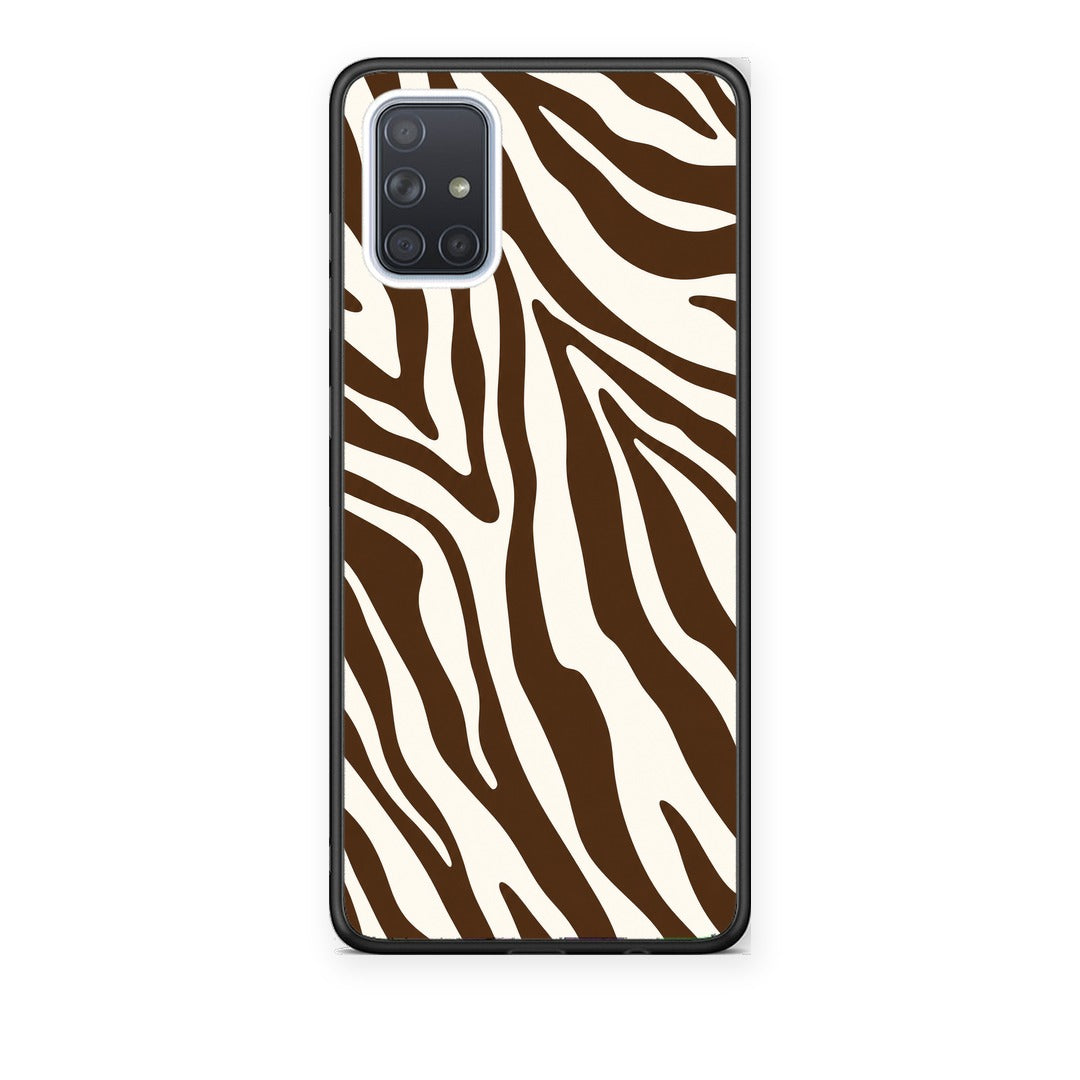 Θήκη Samsung Galaxy A51 Brown and Cream Zebra Stripes από τη Smartfits με σχέδιο στο πίσω μέρος και μαύρο περίβλημα | Samsung Galaxy A51 Brown and Cream Zebra Stripes case with colorful back and black bezels