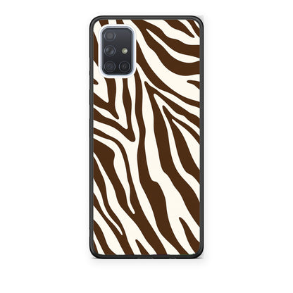 Θήκη Samsung Galaxy A51 Brown and Cream Zebra Stripes από τη Smartfits με σχέδιο στο πίσω μέρος και μαύρο περίβλημα | Samsung Galaxy A51 Brown and Cream Zebra Stripes case with colorful back and black bezels