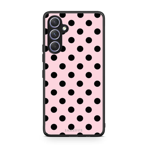 Θήκη Samsung Galaxy A54 Black Polka Dots on Pink από τη Smartfits με σχέδιο στο πίσω μέρος και μαύρο περίβλημα | Samsung Galaxy A54 Black Polka Dots on Pink case with colorful back and black bezels