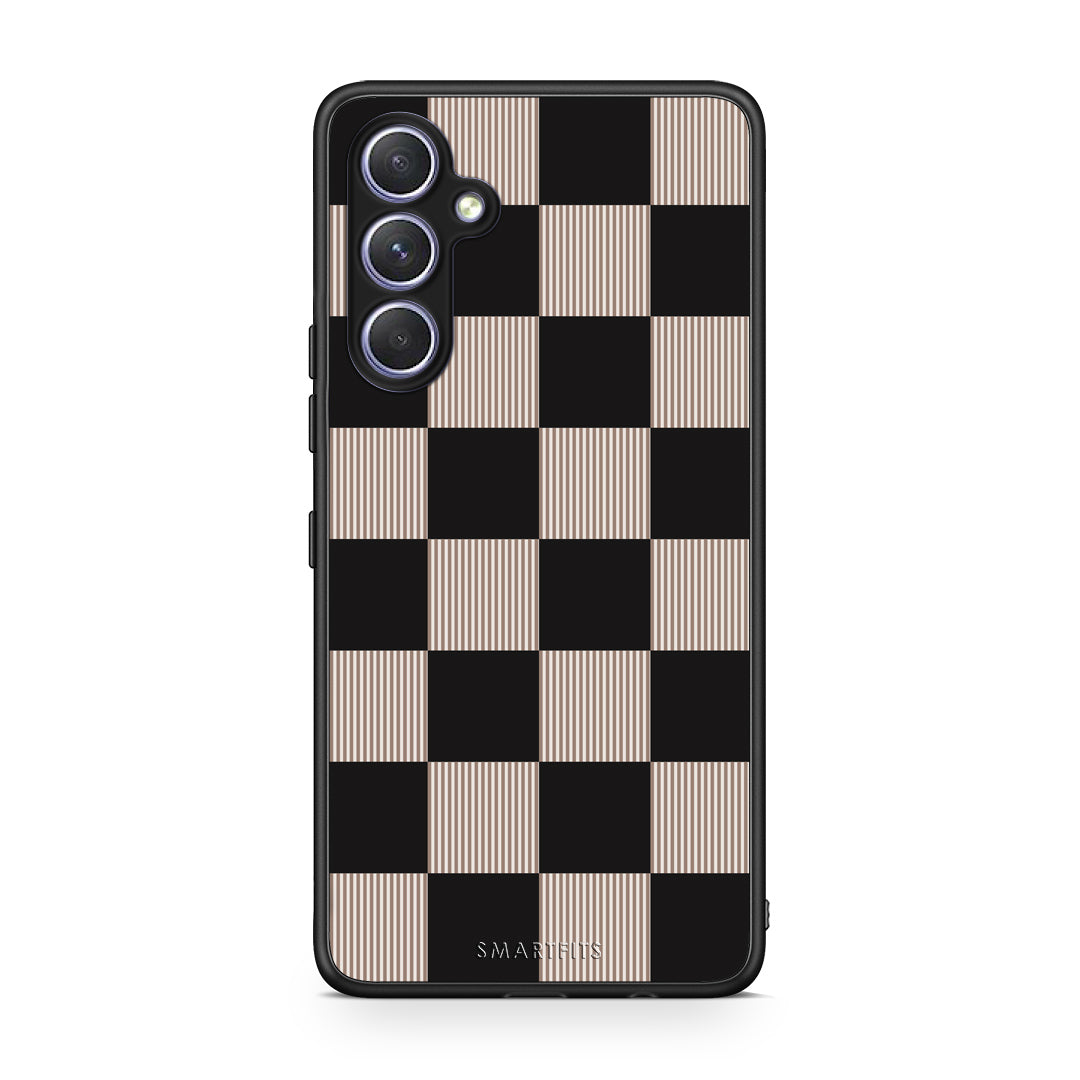 Θήκη Samsung Galaxy A54 Black and Taupe Striped Checks από τη Smartfits με σχέδιο στο πίσω μέρος και μαύρο περίβλημα | Samsung Galaxy A54 Black and Taupe Striped Checks case with colorful back and black bezels
