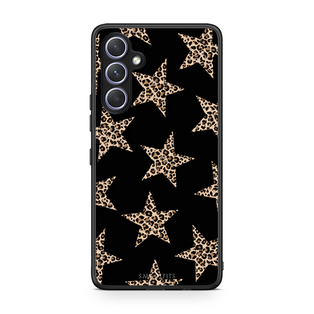 Θήκη Samsung Galaxy A54 Leopard Stars on Black από τη Smartfits με σχέδιο στο πίσω μέρος και μαύρο περίβλημα | Samsung Galaxy A54 Leopard Stars on Black case with colorful back and black bezels