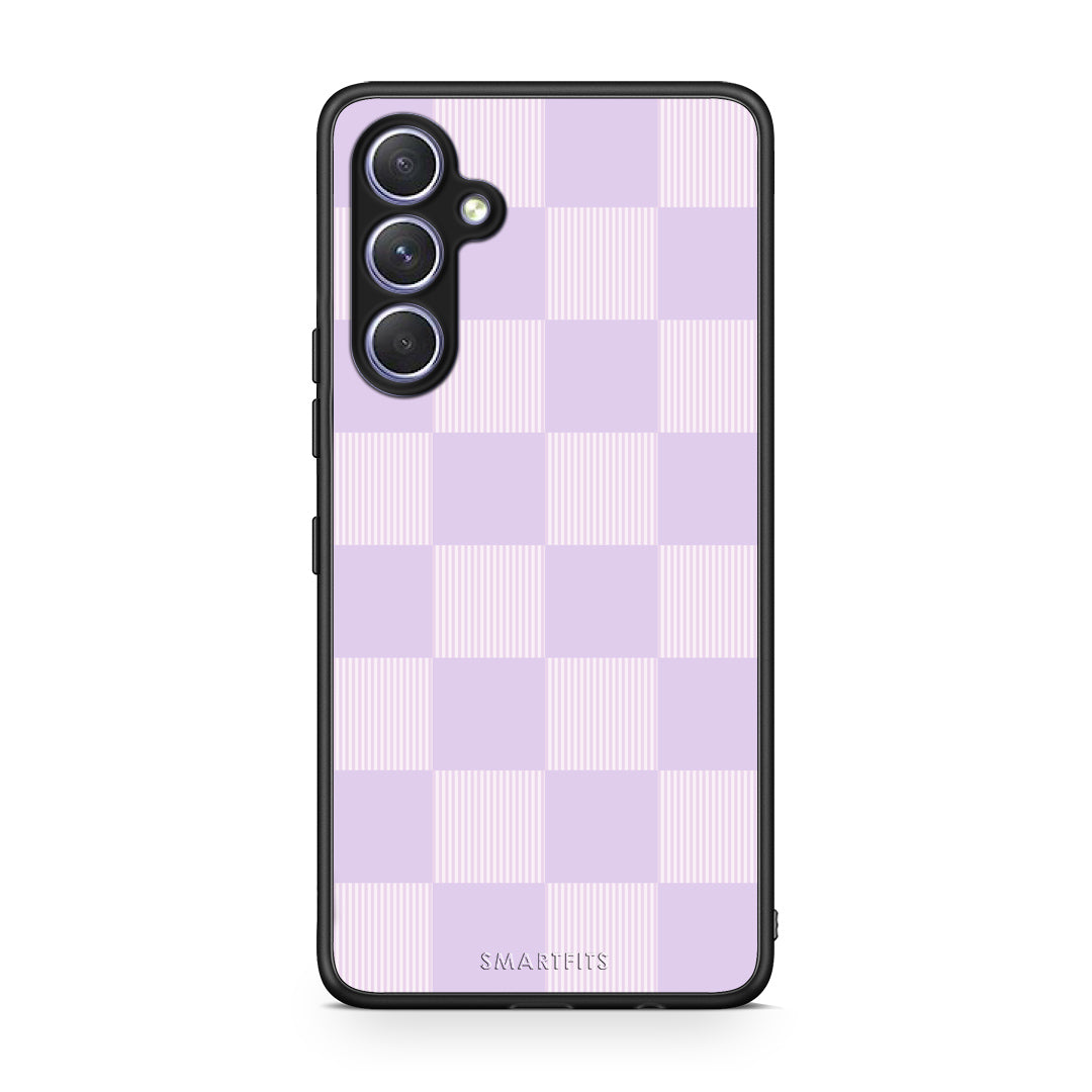 Θήκη Samsung Galaxy A54 Lilac and Cream Striped Checks από τη Smartfits με σχέδιο στο πίσω μέρος και μαύρο περίβλημα | Samsung Galaxy A54 Lilac and Cream Striped Checks case with colorful back and black bezels