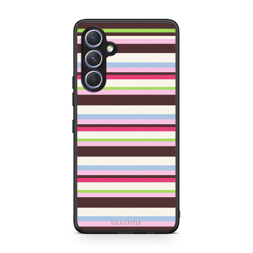 Θήκη Samsung Galaxy A54 Multicolour Horizontal Stripes από τη Smartfits με σχέδιο στο πίσω μέρος και μαύρο περίβλημα | Samsung Galaxy A54 Multicolour Horizontal Stripes case with colorful back and black bezels