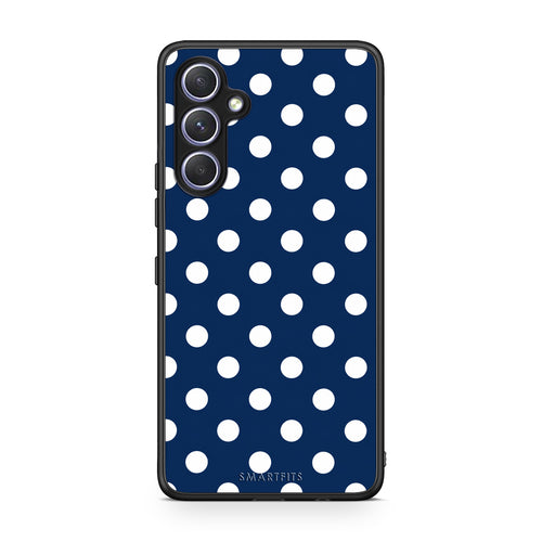 Θήκη Samsung Galaxy A54 White Large Polka Dots on Navy από τη Smartfits με σχέδιο στο πίσω μέρος και μαύρο περίβλημα | Samsung Galaxy A54 White Large Polka Dots on Navy case with colorful back and black bezels