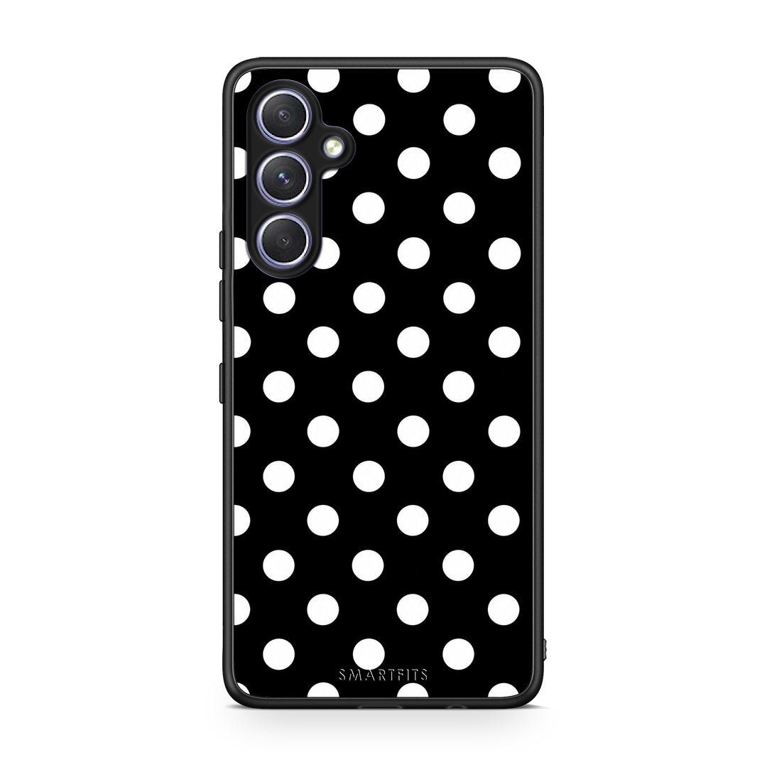 Θήκη Samsung Galaxy A54 White Polka Dots on Black από τη Smartfits με σχέδιο στο πίσω μέρος και μαύρο περίβλημα | Samsung Galaxy A54 White Polka Dots on Black case with colorful back and black bezels
