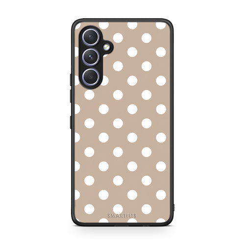 Θήκη Samsung Galaxy A54 White Polka Dots on Taupe από τη Smartfits με σχέδιο στο πίσω μέρος και μαύρο περίβλημα | Samsung Galaxy A54 White Polka Dots on Taupe case with colorful back and black bezels