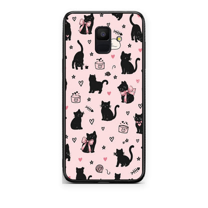Θήκη Samsung Galaxy A6 2018 Black Cat Doodles on Pink από τη Smartfits με σχέδιο στο πίσω μέρος και μαύρο περίβλημα | Samsung Galaxy A6 2018 Black Cat Doodles on Pink case with colorful back and black bezels