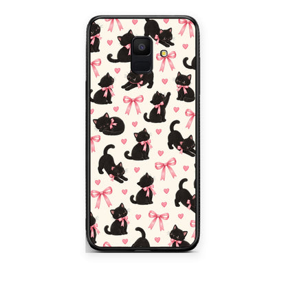 Θήκη Samsung Galaxy A6 2018 Black Kittens and Pink Bows on Cream Small από τη Smartfits με σχέδιο στο πίσω μέρος και μαύρο περίβλημα | Samsung Galaxy A6 2018 Black Kittens and Pink Bows on Cream Small case with colorful back and black bezels