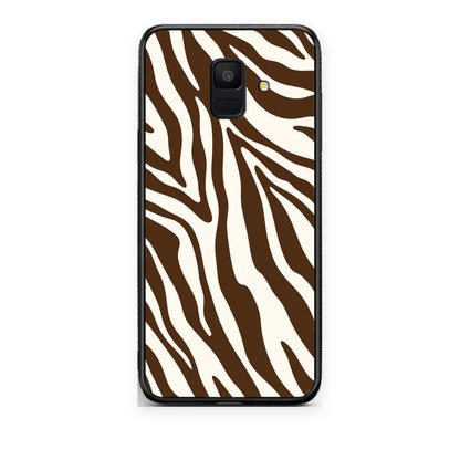 Θήκη Samsung Galaxy A6 2018 Brown and Cream Zebra Stripes από τη Smartfits με σχέδιο στο πίσω μέρος και μαύρο περίβλημα | Samsung Galaxy A6 2018 Brown and Cream Zebra Stripes case with colorful back and black bezels