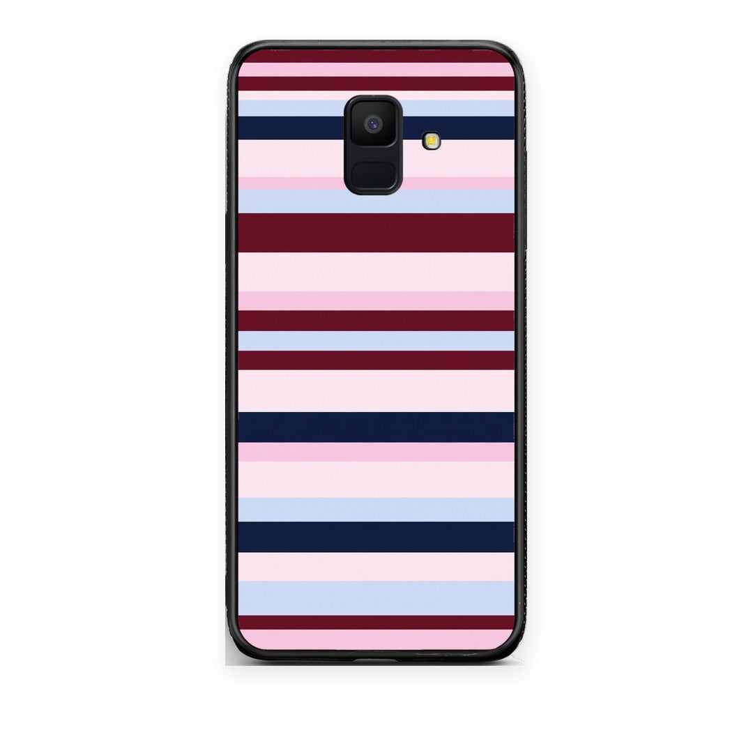 Θήκη Samsung Galaxy A6 2018 Burgundy Pink and Blue Horizontal Stripes από τη Smartfits με σχέδιο στο πίσω μέρος και μαύρο περίβλημα | Samsung Galaxy A6 2018 Burgundy Pink and Blue Horizontal Stripes case with colorful back and black bezels