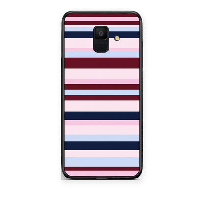 Θήκη Samsung Galaxy A6 2018 Burgundy Pink and Blue Horizontal Stripes από τη Smartfits με σχέδιο στο πίσω μέρος και μαύρο περίβλημα | Samsung Galaxy A6 2018 Burgundy Pink and Blue Horizontal Stripes case with colorful back and black bezels