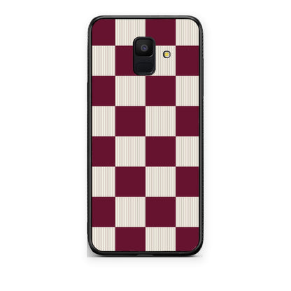Θήκη Samsung Galaxy A6 2018 Burgundy and Cream Striped Checks από τη Smartfits με σχέδιο στο πίσω μέρος και μαύρο περίβλημα | Samsung Galaxy A6 2018 Burgundy and Cream Striped Checks case with colorful back and black bezels