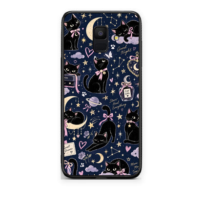Θήκη Samsung Galaxy A6 2018 Celestial Black Cats on Navy από τη Smartfits με σχέδιο στο πίσω μέρος και μαύρο περίβλημα | Samsung Galaxy A6 2018 Celestial Black Cats on Navy case with colorful back and black bezels