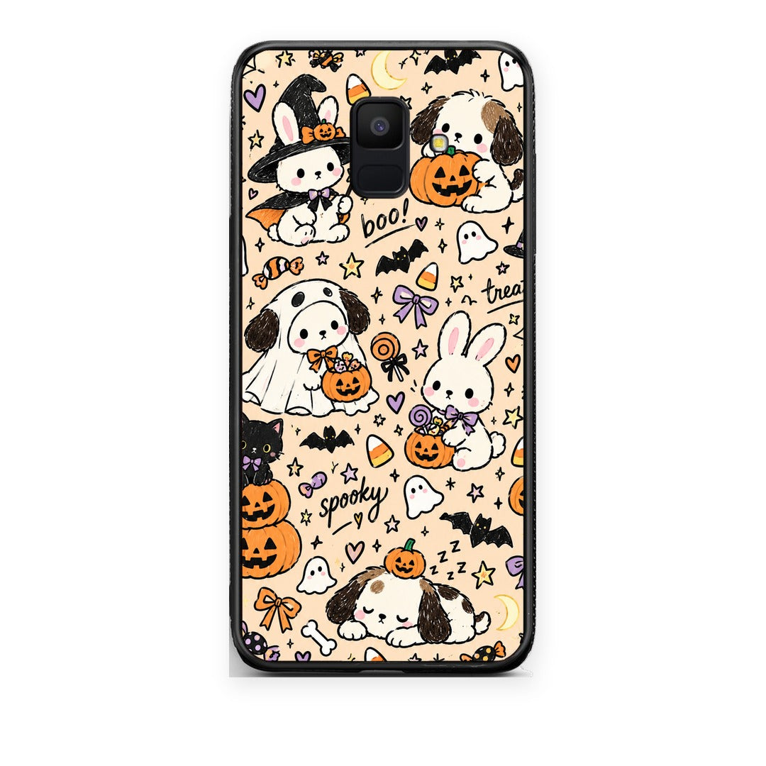 Θήκη Samsung Galaxy A6 2018 Halloween Puppies and Friends on Cream από τη Smartfits με σχέδιο στο πίσω μέρος και μαύρο περίβλημα | Samsung Galaxy A6 2018 Halloween Puppies and Friends on Cream case with colorful back and black bezels