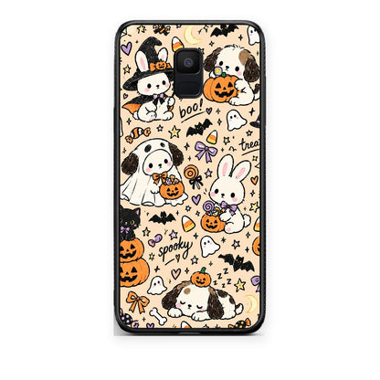 Θήκη Samsung Galaxy A6 2018 Halloween Puppies and Friends on Cream από τη Smartfits με σχέδιο στο πίσω μέρος και μαύρο περίβλημα | Samsung Galaxy A6 2018 Halloween Puppies and Friends on Cream case with colorful back and black bezels