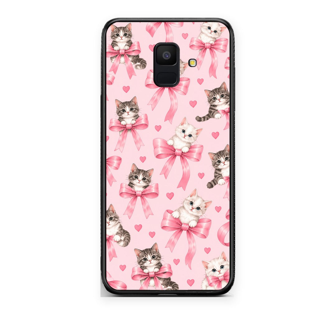 Θήκη Samsung Galaxy A6 2018 Kittens and Pink Bows on Pink από τη Smartfits με σχέδιο στο πίσω μέρος και μαύρο περίβλημα | Samsung Galaxy A6 2018 Kittens and Pink Bows on Pink case with colorful back and black bezels