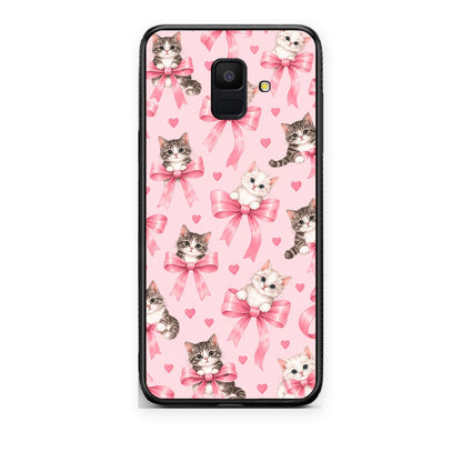 Θήκη Samsung Galaxy A6 2018 Kittens and Pink Bows on Pink από τη Smartfits με σχέδιο στο πίσω μέρος και μαύρο περίβλημα | Samsung Galaxy A6 2018 Kittens and Pink Bows on Pink case with colorful back and black bezels