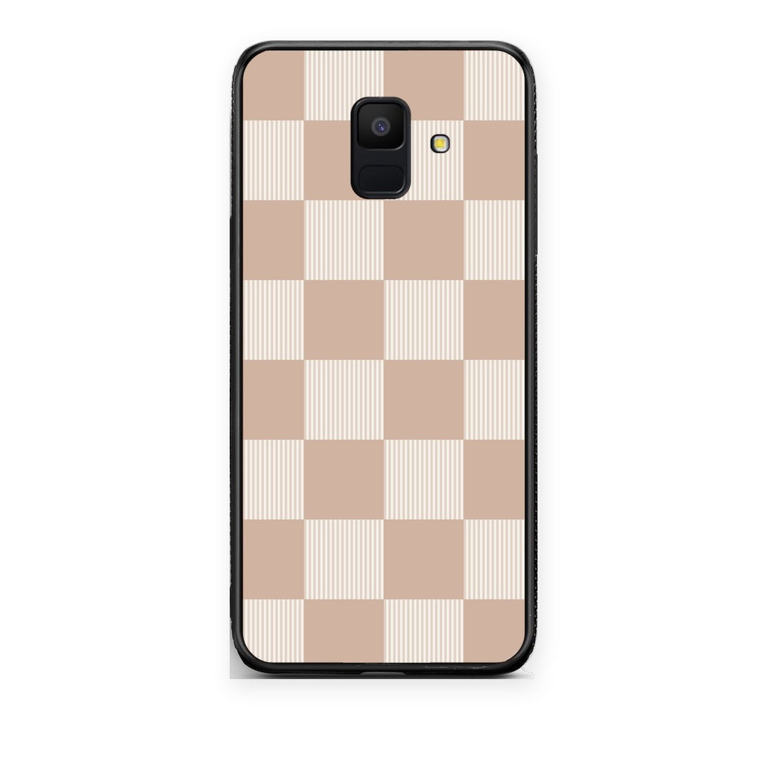Θήκη Samsung Galaxy A6 2018 Latte and Cream Striped Checks από τη Smartfits με σχέδιο στο πίσω μέρος και μαύρο περίβλημα | Samsung Galaxy A6 2018 Latte and Cream Striped Checks case with colorful back and black bezels