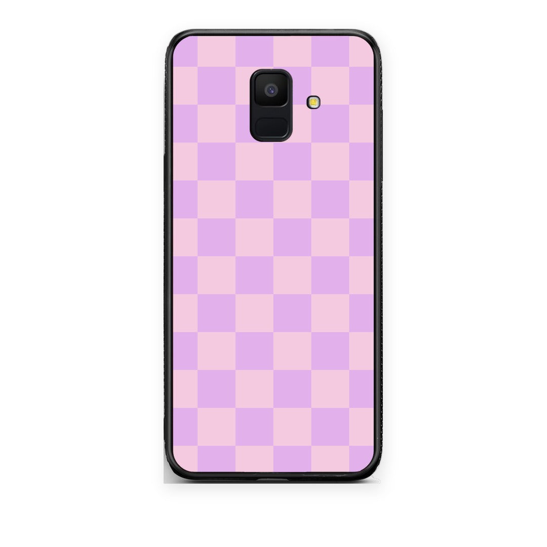 Θήκη Samsung Galaxy A6 2018 Lavender and Pink Checkerboard από τη Smartfits με σχέδιο στο πίσω μέρος και μαύρο περίβλημα | Samsung Galaxy A6 2018 Lavender and Pink Checkerboard case with colorful back and black bezels
