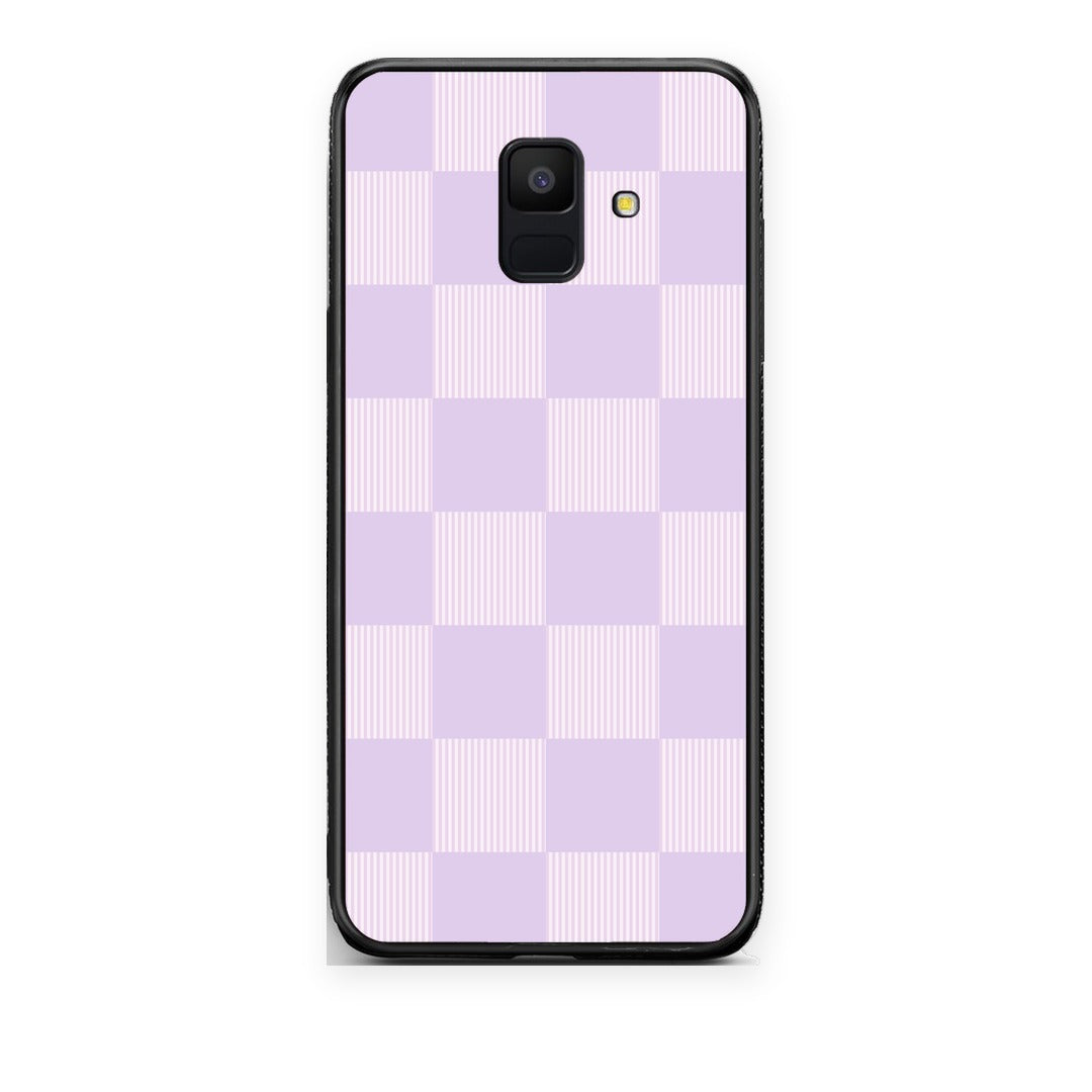 Θήκη Samsung Galaxy A6 2018 Lilac and Cream Striped Checks από τη Smartfits με σχέδιο στο πίσω μέρος και μαύρο περίβλημα | Samsung Galaxy A6 2018 Lilac and Cream Striped Checks case with colorful back and black bezels