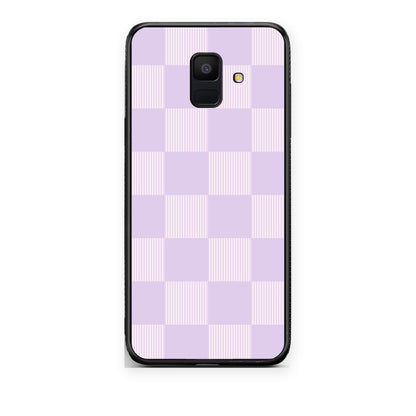 Θήκη Samsung Galaxy A6 2018 Lilac and Cream Striped Checks από τη Smartfits με σχέδιο στο πίσω μέρος και μαύρο περίβλημα | Samsung Galaxy A6 2018 Lilac and Cream Striped Checks case with colorful back and black bezels