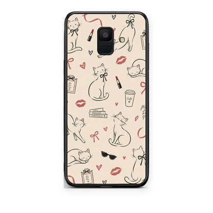Θήκη Samsung Galaxy A6 2018 Minimal Cat and Fashion Doodles on Cream από τη Smartfits με σχέδιο στο πίσω μέρος και μαύρο περίβλημα | Samsung Galaxy A6 2018 Minimal Cat and Fashion Doodles on Cream case with colorful back and black bezels