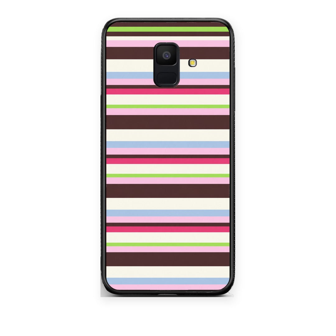 Θήκη Samsung Galaxy A6 2018 Multicolour Horizontal Stripes από τη Smartfits με σχέδιο στο πίσω μέρος και μαύρο περίβλημα | Samsung Galaxy A6 2018 Multicolour Horizontal Stripes case with colorful back and black bezels