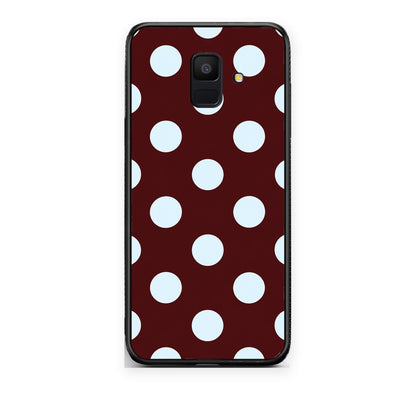 Θήκη Samsung Galaxy A6 2018 Pale Blue Large Polka Dots on Burgundy από τη Smartfits με σχέδιο στο πίσω μέρος και μαύρο περίβλημα | Samsung Galaxy A6 2018 Pale Blue Large Polka Dots on Burgundy case with colorful back and black bezels